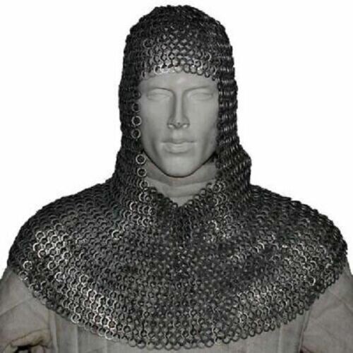 Flat Riveted With flat Warser Chain mail shirt 10 mm Medieval Coif /Hood