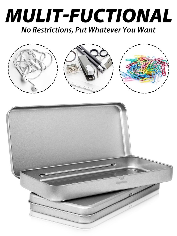 HORNET 3 Pack Metal Tin Box with Lid, Rectangular Tins With Silver
