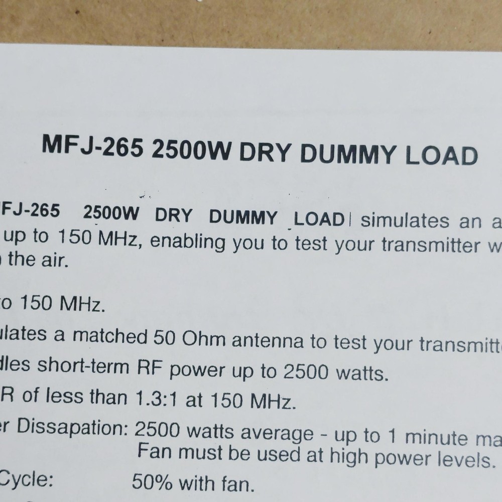 MFJ-265 Dry Dummy Load Manual
