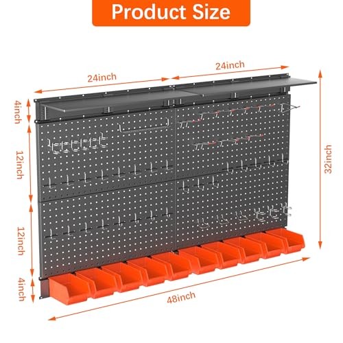 Metal Pegboard with Peg Board Hooks, Tools Storage Pegboard with Black