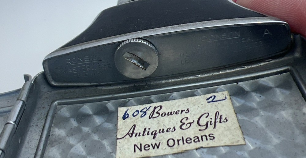 Vintage Ronson Mastercase Cigarette Case & Lighter Black Floral Design