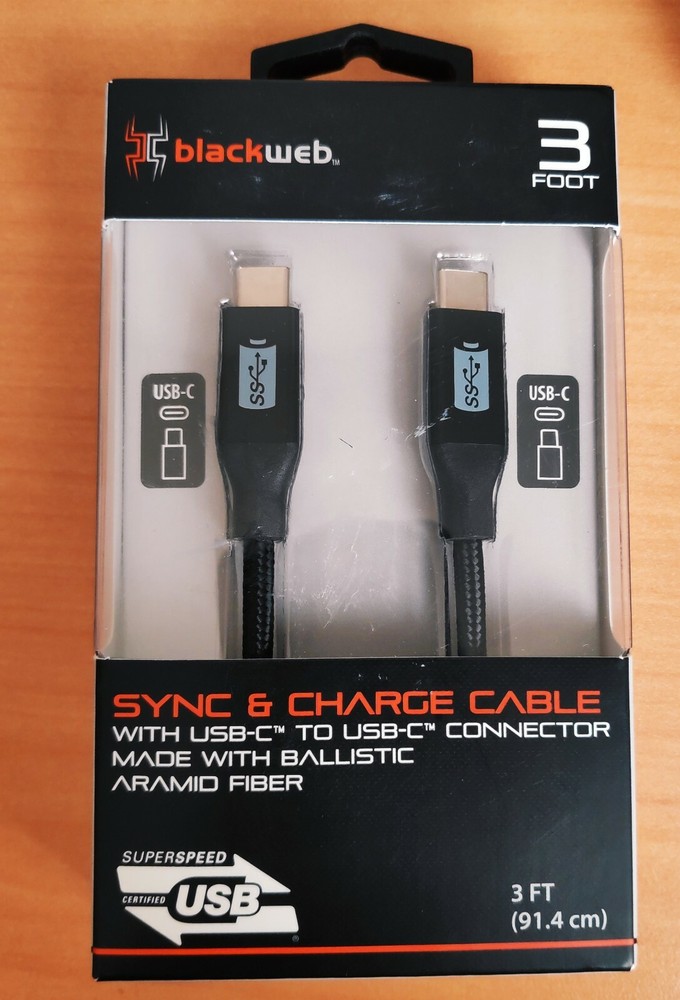 BLACKWEB Sync & Charge Cable USB-C TO USB-C 3ft BLACK