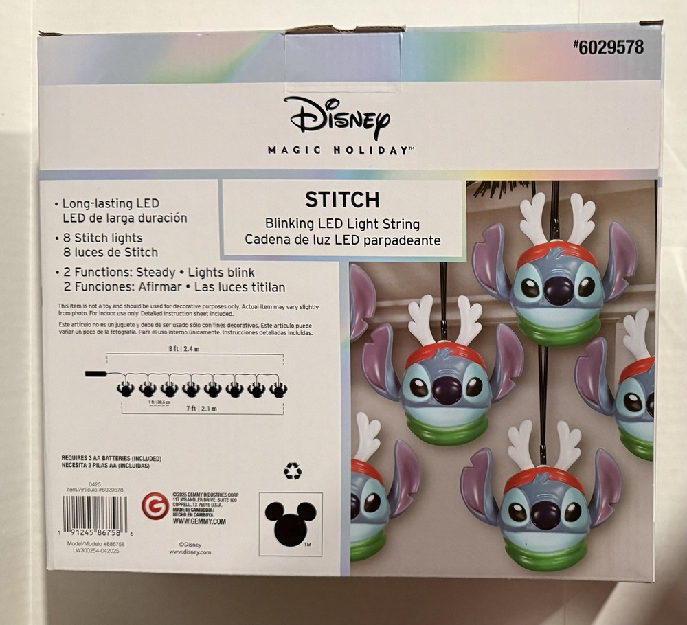 Disney ~ Lilo & Stitch 8 Ct 7ft Blinking LED Christmas Light String ~ NEW
