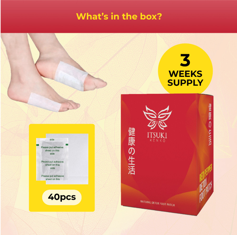 1 box Itsuki Kenko Red Pepper & Herbal Foot Pads Patch Detoxifying 40pcs DHL
