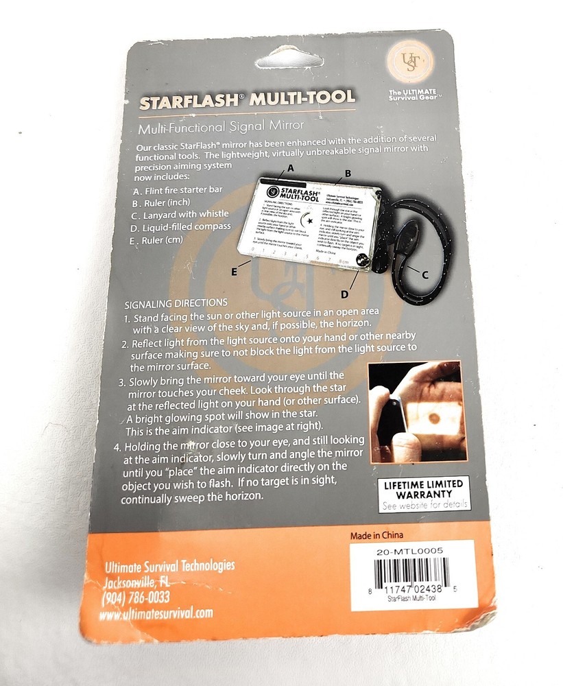 UST: StarFlash Multi-Tool Mirror w/Ferro Rod Compass Whistle Ruler and more