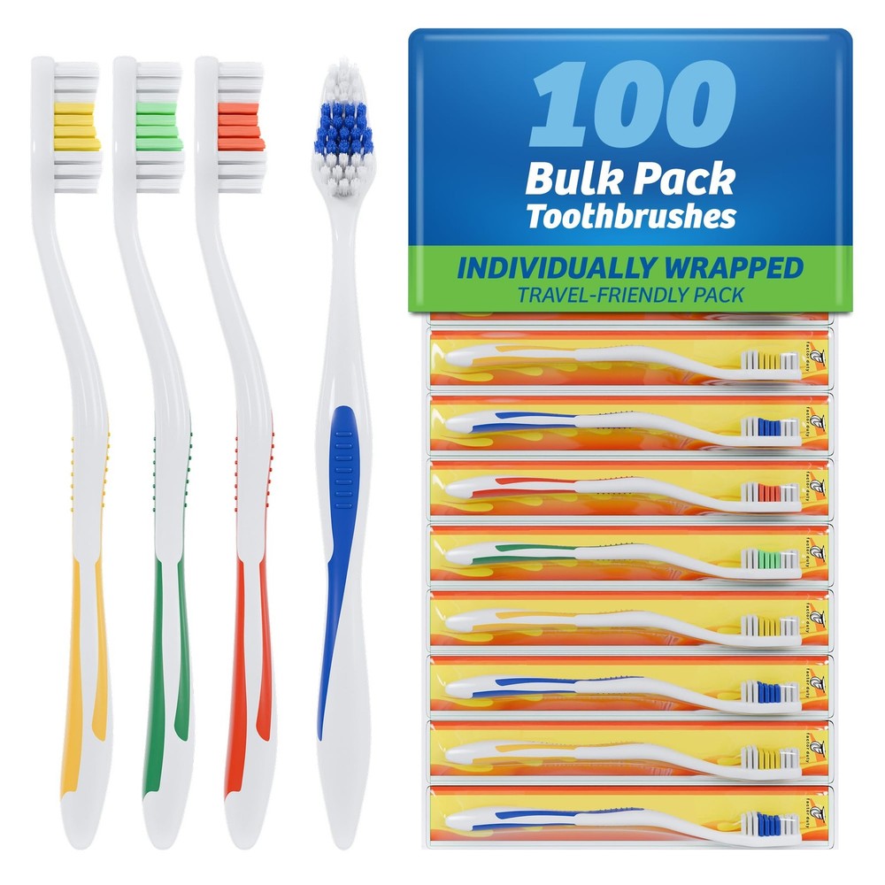 100 Pack Toothbrush Standard Classic Medium Soft Toothbrush Bulk Individually...