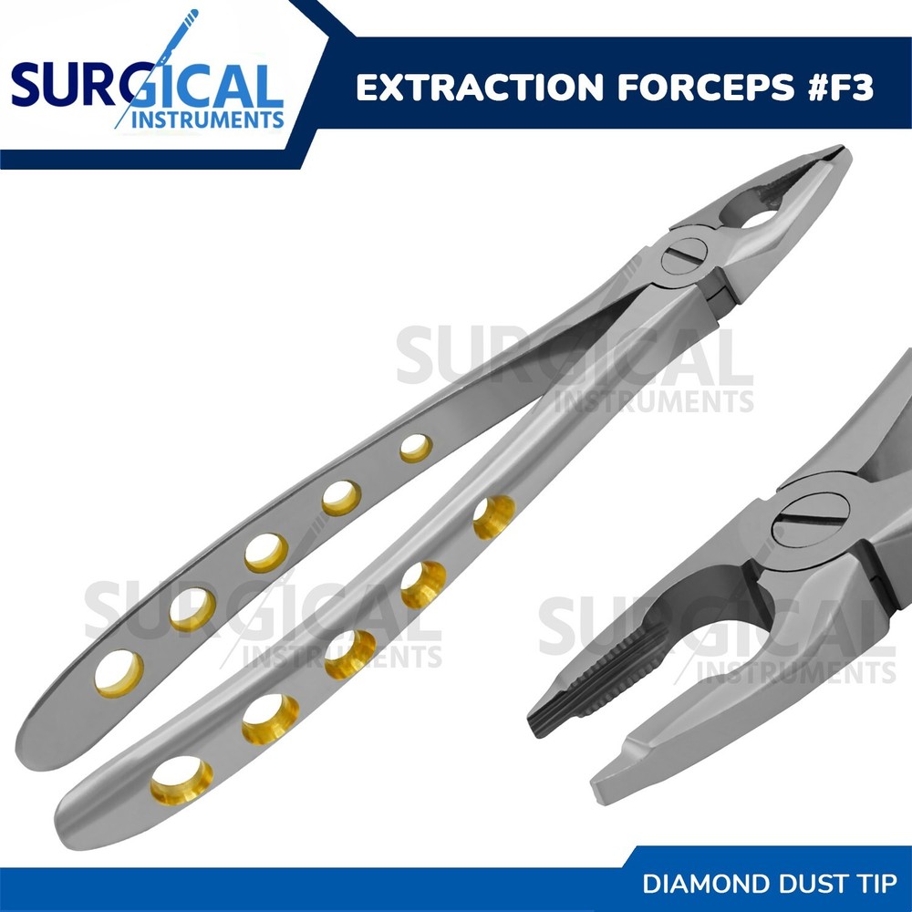 Heavy Duty Extraction Forceps #F3 Gold Hollow Python Grip Handle German Grade