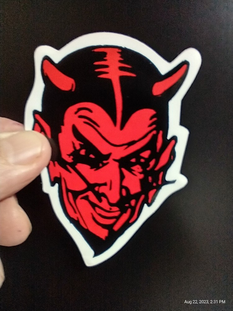 Small Hand made Decal Sticker RED DEVILS HEAD
