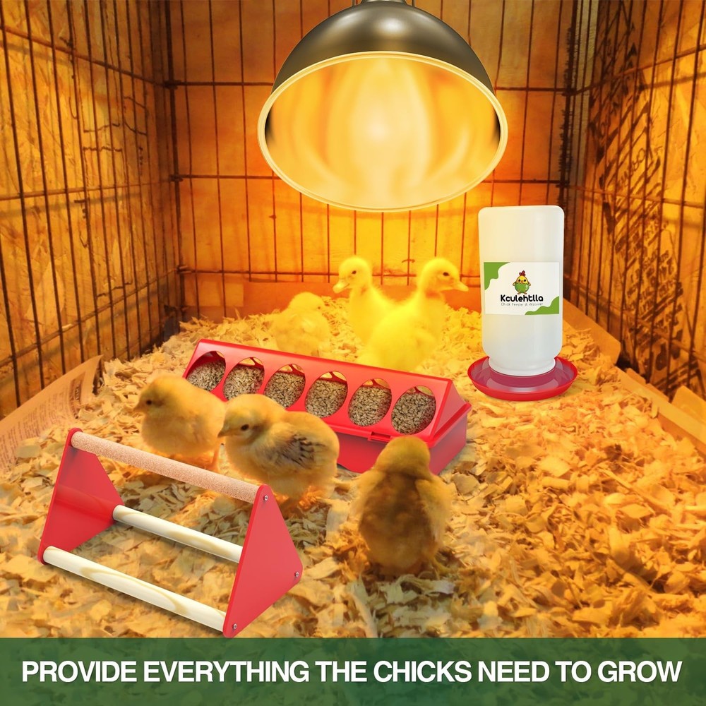 All-in-One Chick Brooder Kit with 75W Adjustable Heat Lamp, Spill-Proof Feede...