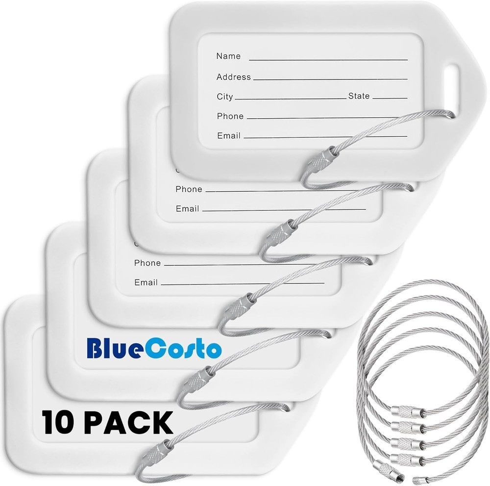 - La Tags - White, - Suitcase Tags with Ne ID Card &