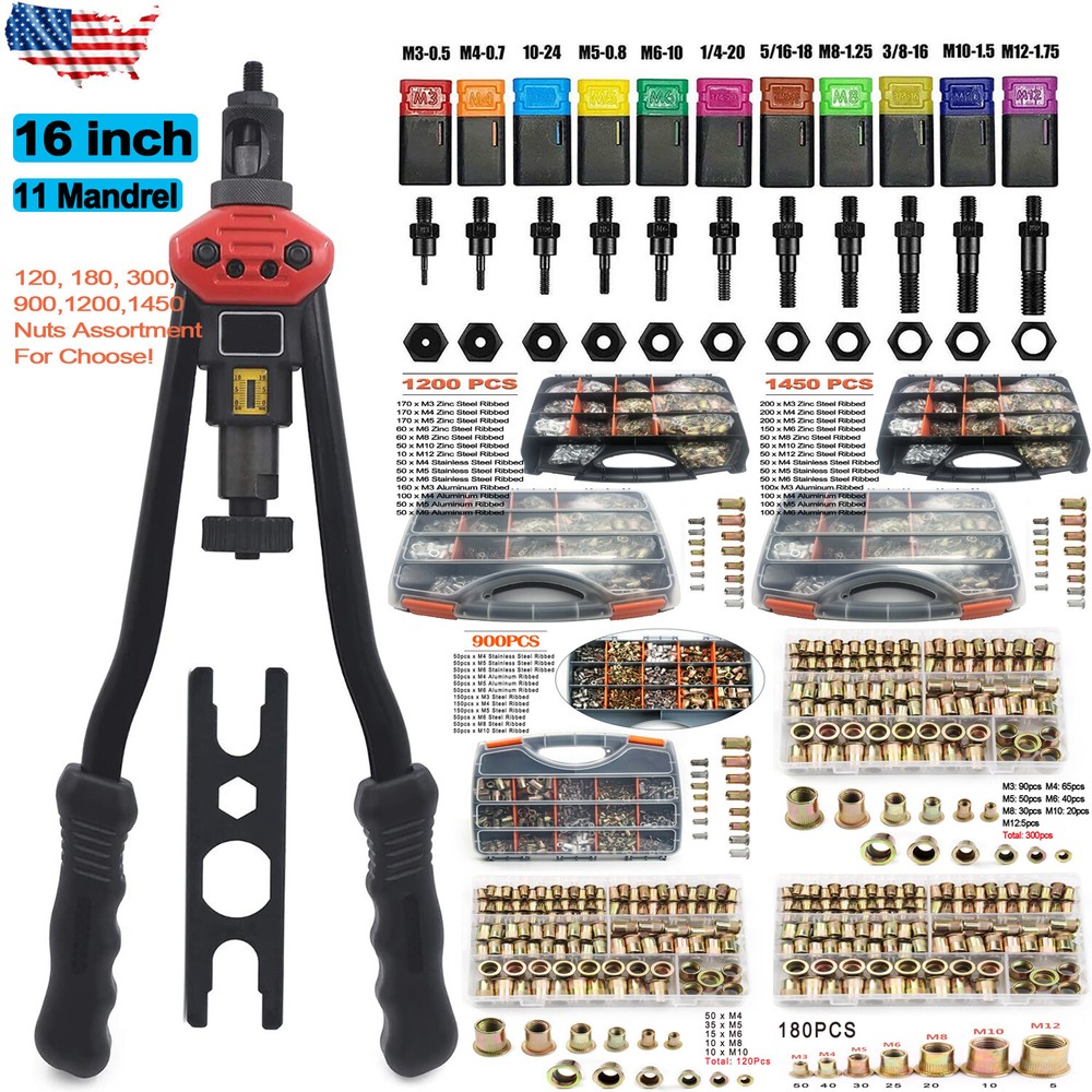 Rivet Gun Kit Rivnut Thread Setting Tool Nut Setter NutSert Metric SAE Riveting