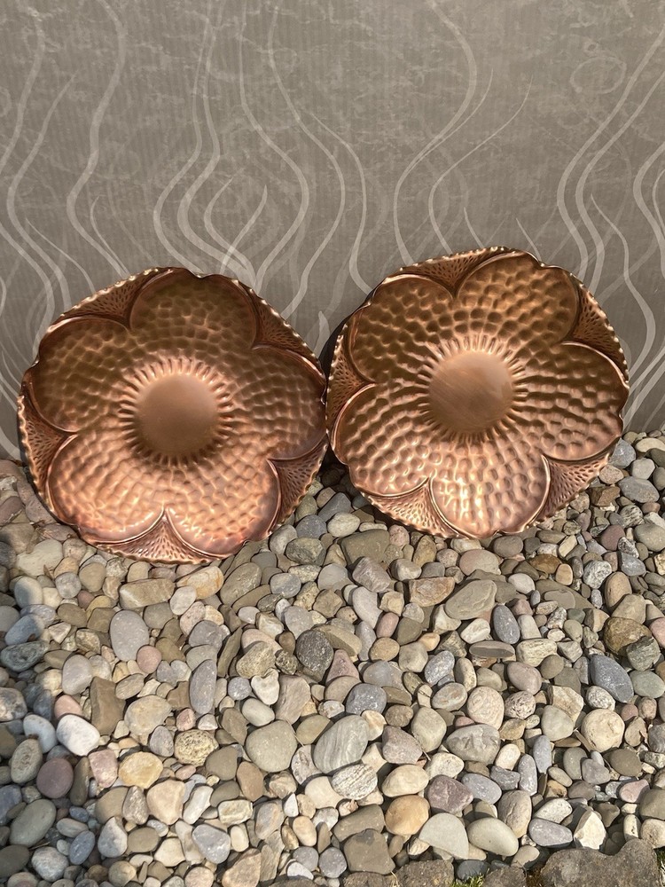 (2) Vintage 15.25in Gregorian Solid Copper Wall Hangers Set