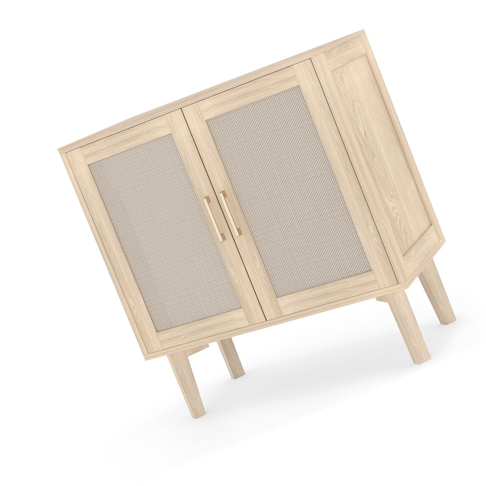 Buffet Cabinet With Rattan Decor Doors Solid Wood Feet Multifunctional PHPF