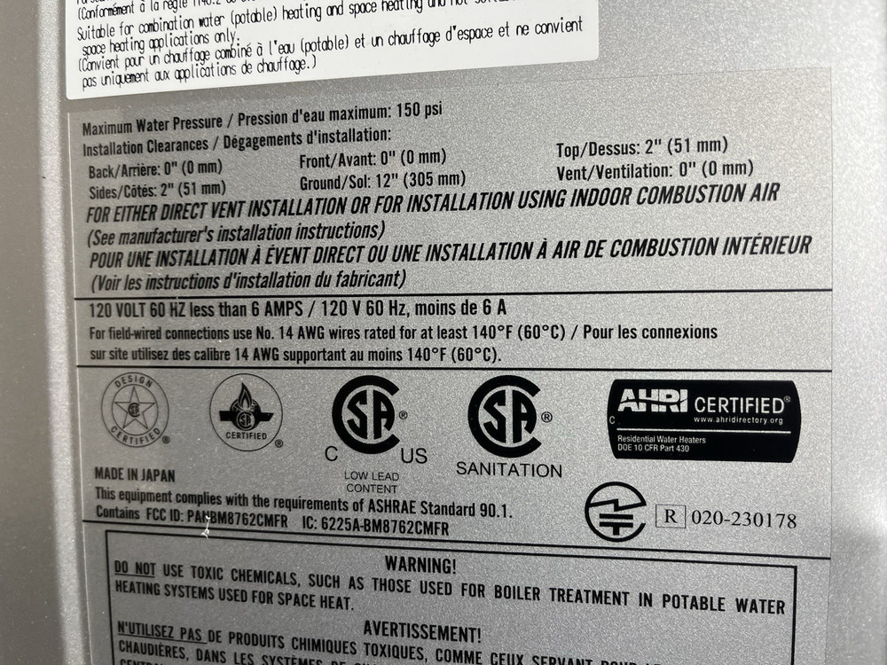 Rinnai RX199iN Tankless Water Heater 199k BTU Nat. Gas/Propane Gas (B-7 #1598)