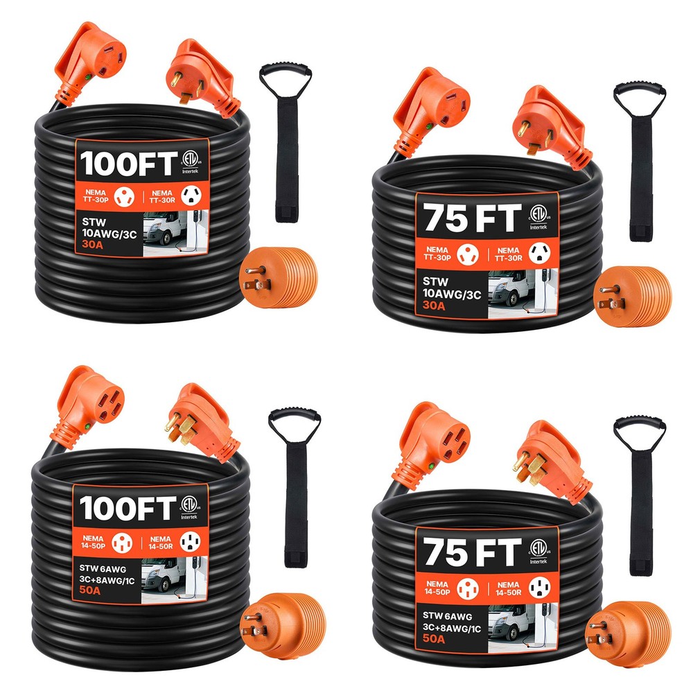 Uimoso 75/100 FT RV Extension Cord, 30/50A, STW, 10AWG/3 or 6/3 + 8/1 Gauge