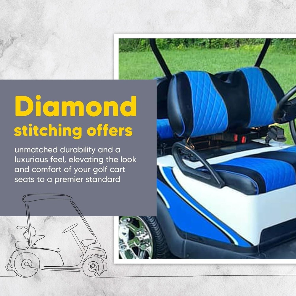 Evolution FRONT Diamond Stitch Golf Cart Seat Cover- SKY BLUE, 2PC