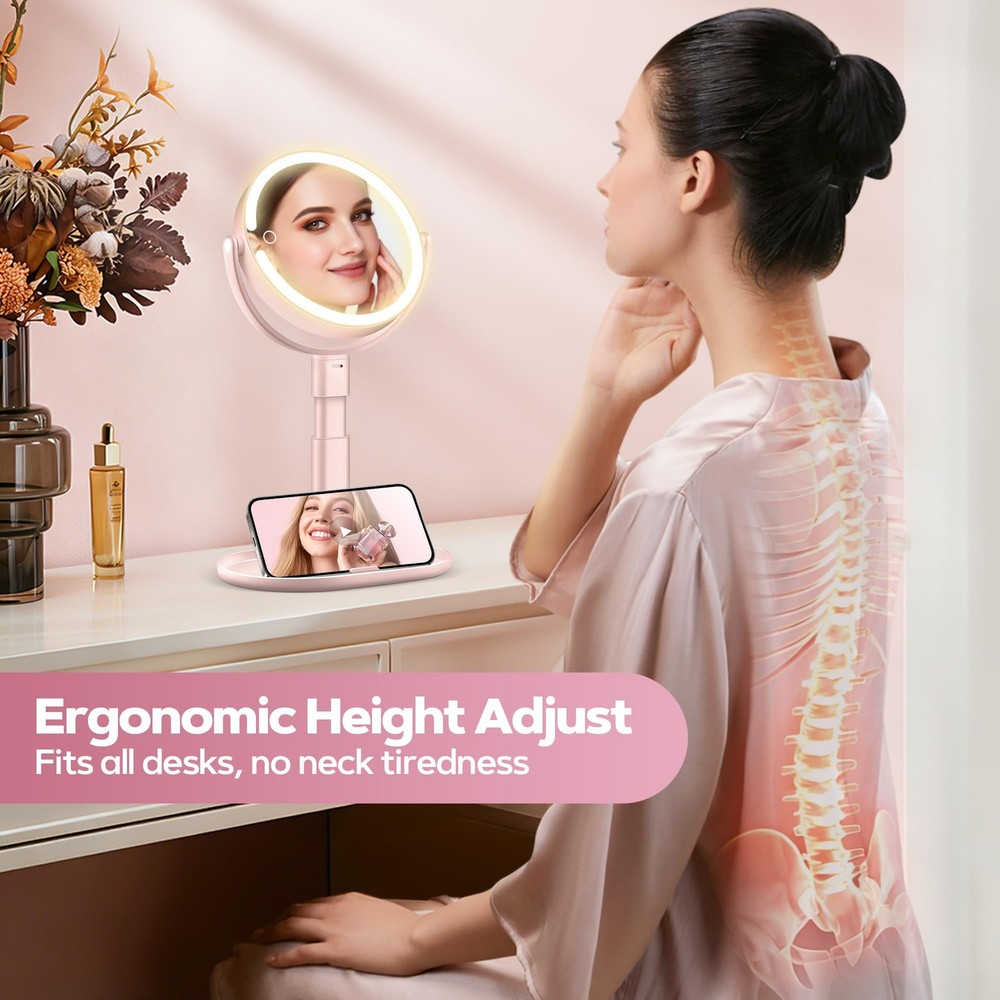 Makeup Mirror with Lights, 30X Magnifying, 64 LEDs - Adjustable Brightness