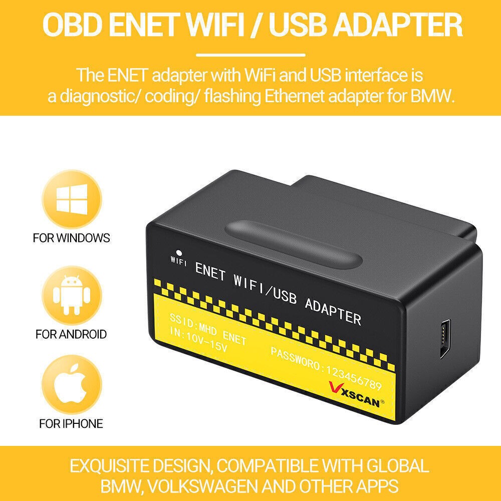 OBD ENET WIFI/USB Adapter DOIP F/G-serie with BimmerCode E-SYS Bootmod3 Ethernet