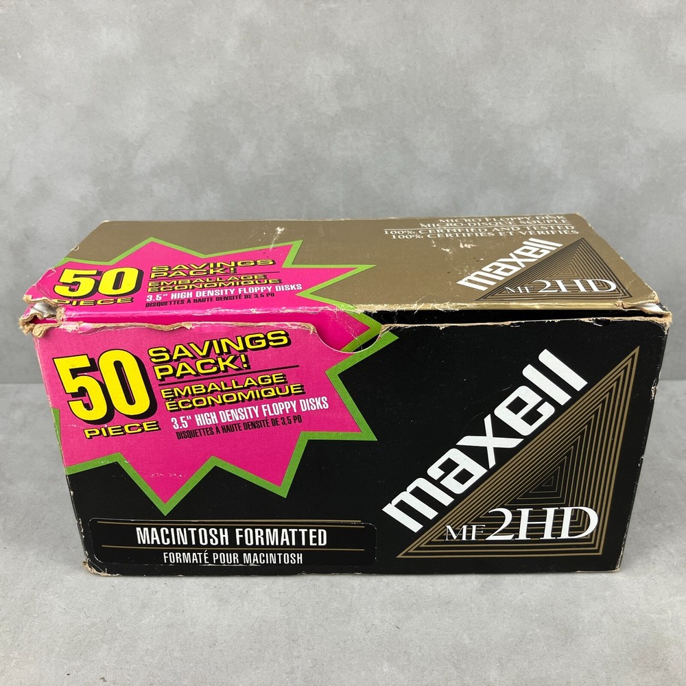NEW Maxell MF2HD Macintosh Formatted Micro Floppy Disk Bulk 50 Pack