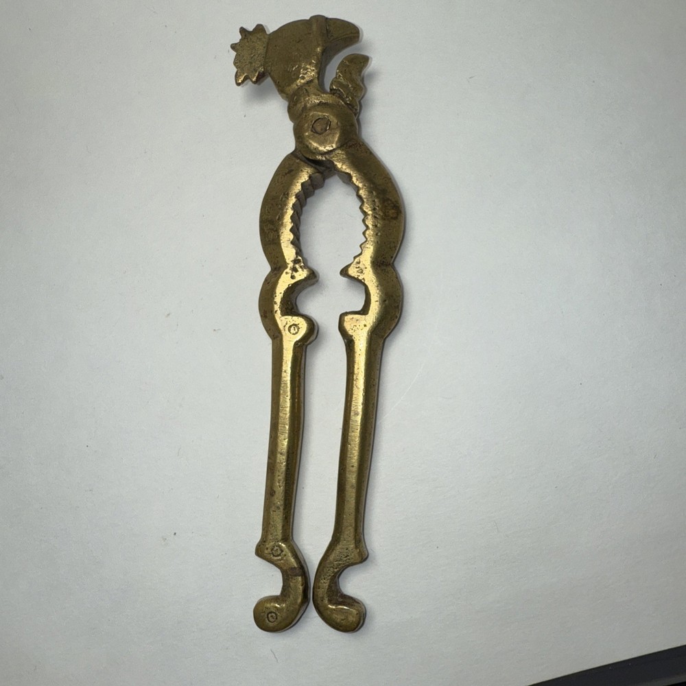 Vintage Solid Brass Rooster Nutcracker. Eclectic unique home decor. Kitschy