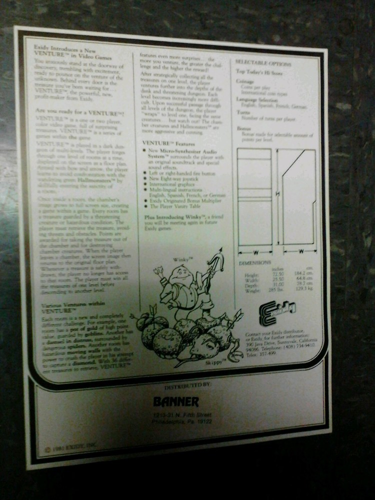 Exidy VENTURE flyer- good original