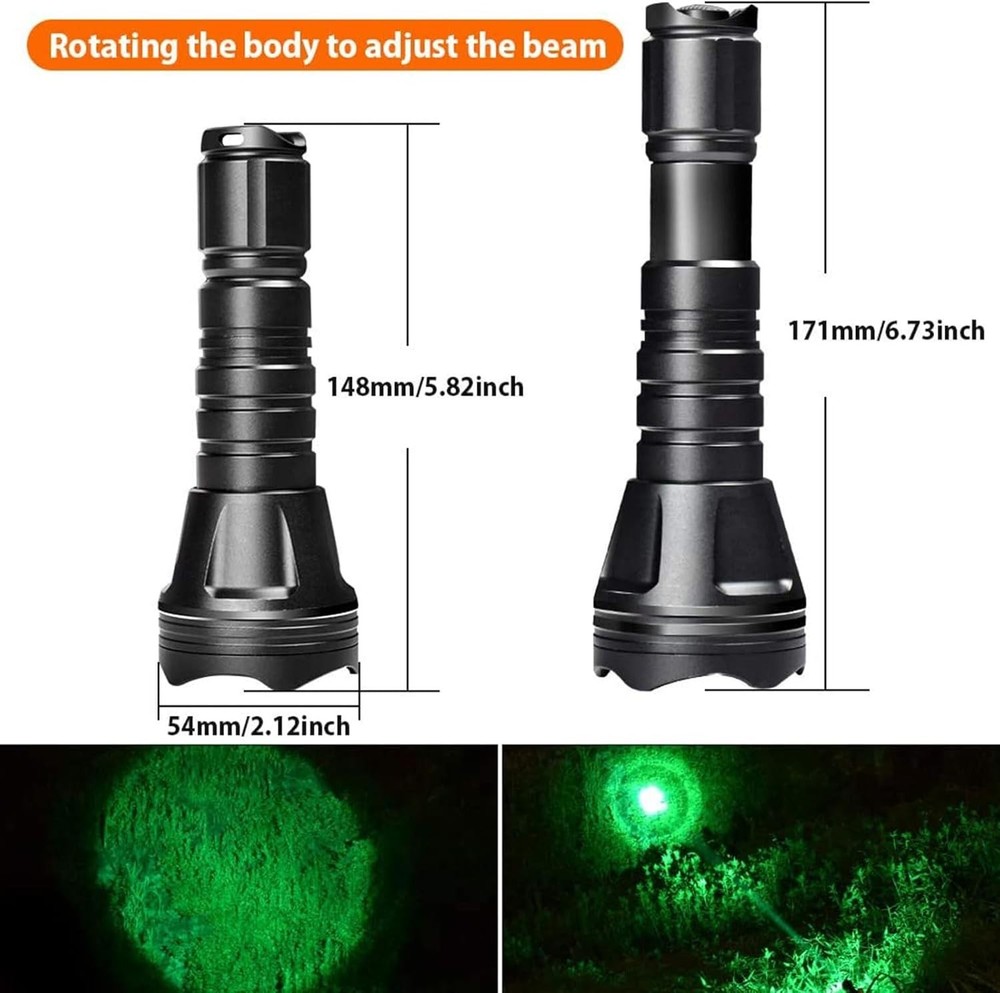 Spot & Flood Modes Hunting Flashlight with Multiple Mounts