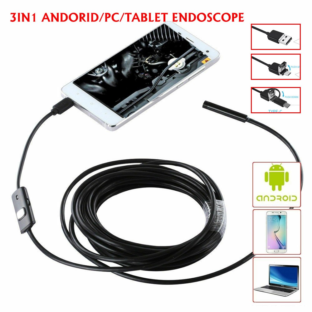 USB Type C Endoscope Borescope Snake Inspection Camera 3 in 1 for Android System