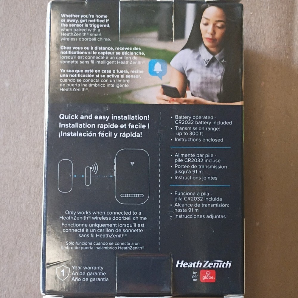 HeathZenith Wireless Battery Door/Window Sensor White CR2032 Compatible