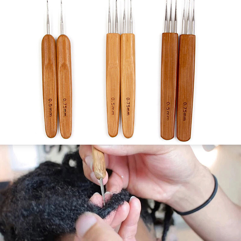 Bamboo Handle Crochet Dreadlock Hook Needle Braiding Hair Making Styling Tool;
