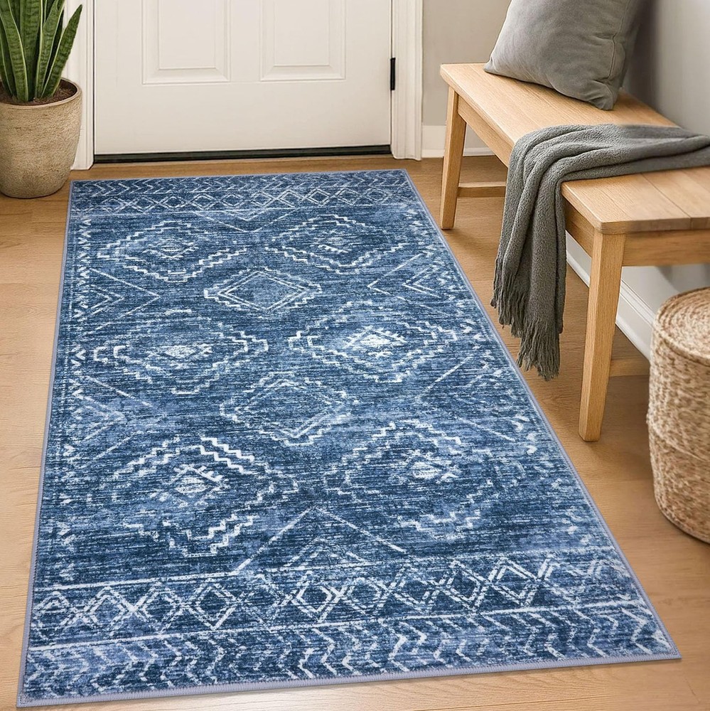 KILOCOCO Boho Entryway Rug 3x5 Area 3' x 5' (Rectangular), Stonewashed Blue