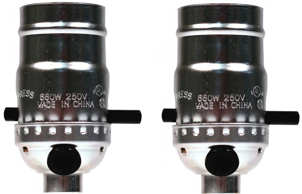 Silver Push Thru On/Off Lamp Repair Replacement Sockets, Medium Base, 2 Pack