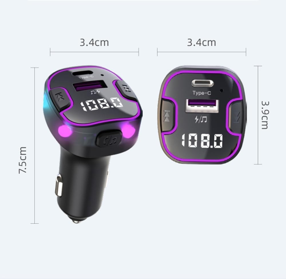 Multi-Functional Bluetooth FM Transmitter with Fast Charging & Ambient Lighting