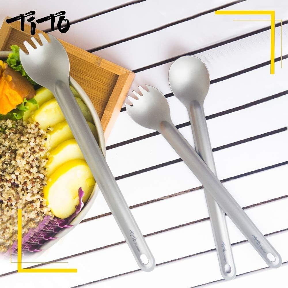Eco-Friendly Titanium Spork and Spoon Set - Lightweight Camping Tableware