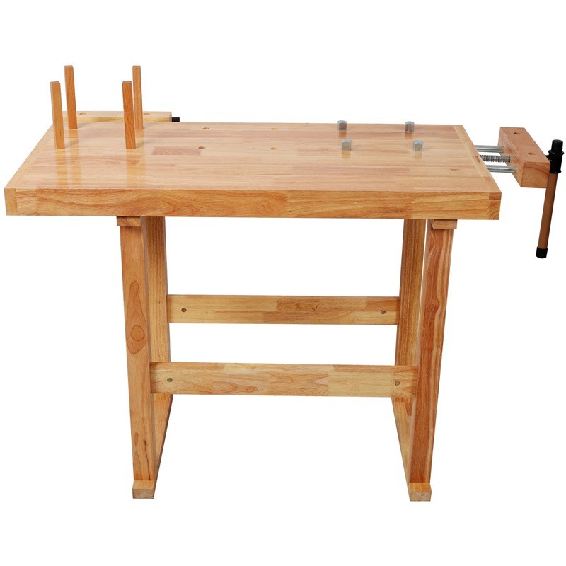 40" Rubber Wood Workbench 330LBS Load Work Table w/ Adjustable Handle for Garage