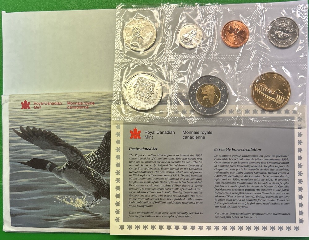 1997 Canada Uncirculated Mint Set In Mint Cello + Specifications Card & Envelope
