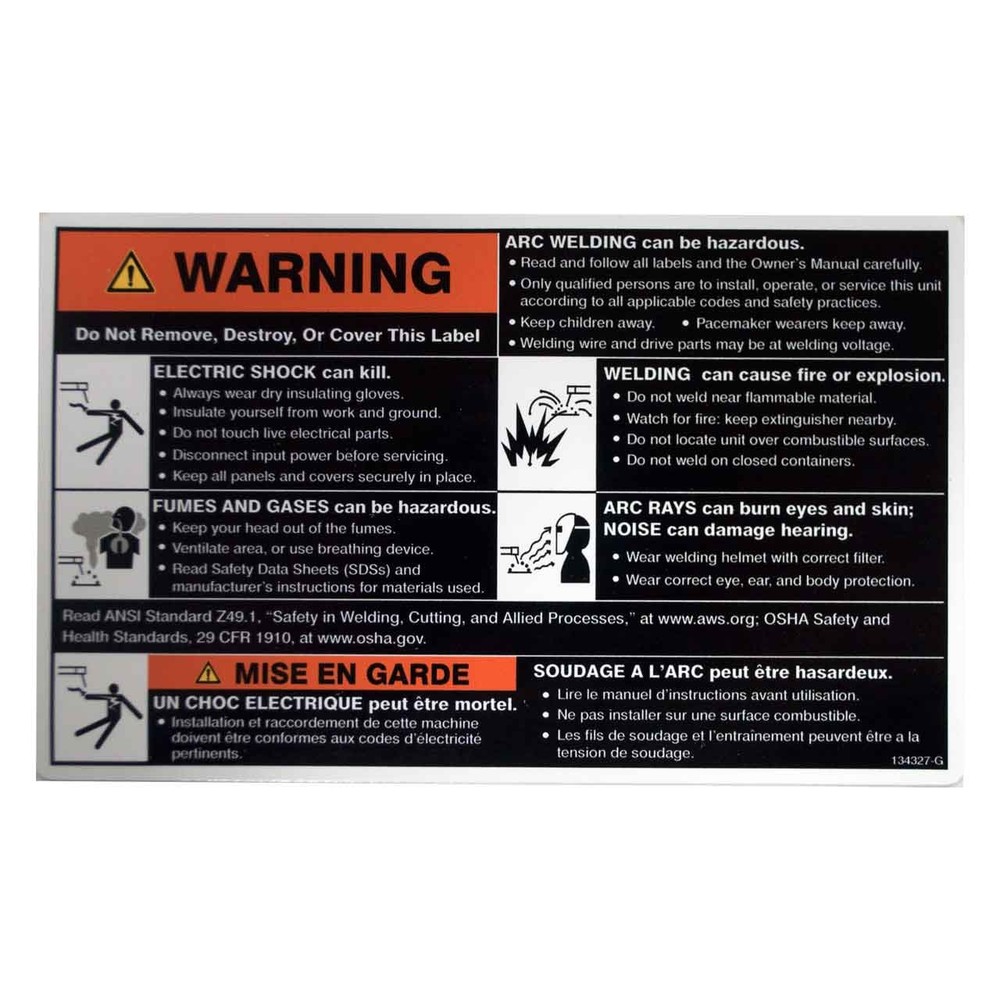 Miller 134327 Label Warning General Precautionary StaticWire Fe