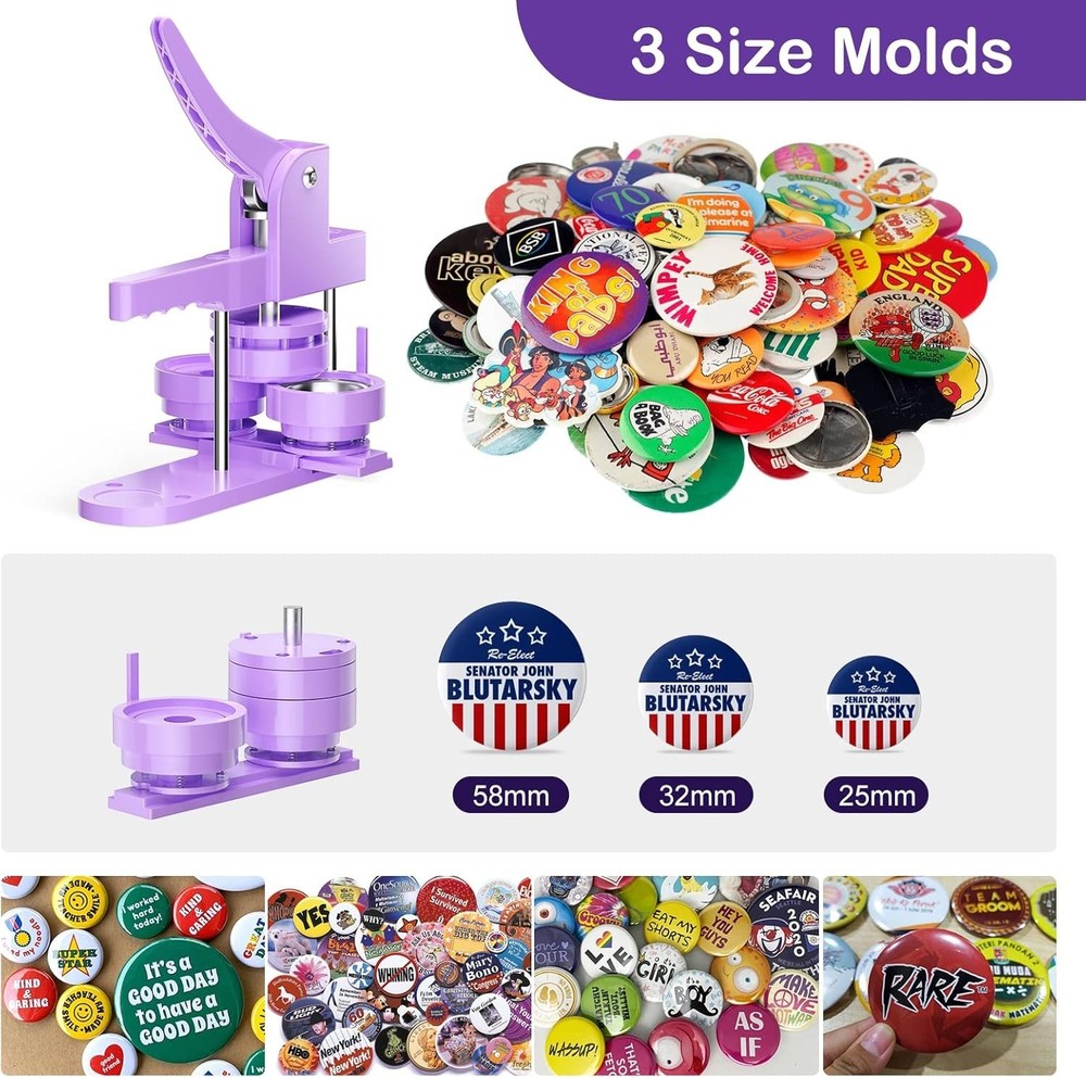 Versatile Button Pin Maker Machine - Create 1'' to 2.25'' Personalized Badges