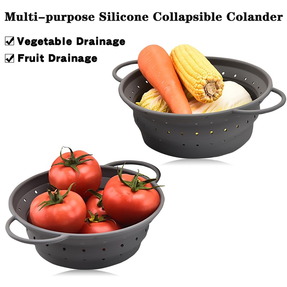 Collapsible Colander with Handle, Silicone Kitchen Colander for Easy Storage,...