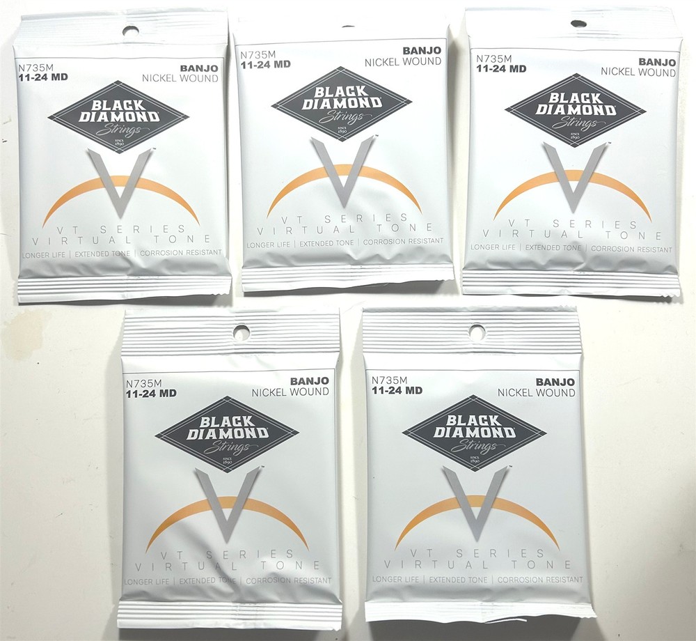 Black Diamond Banjo Strings 5 Sets 5-String Medium Loop End Nickel Wound