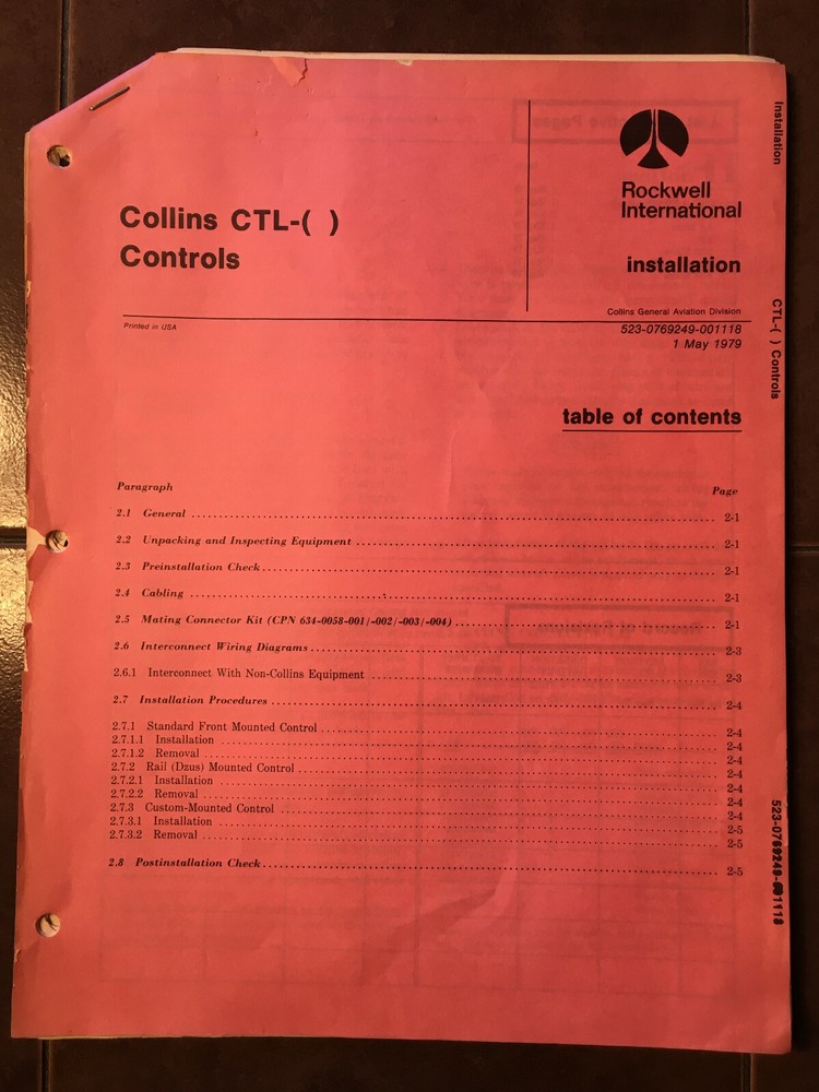 Collins CTL- Series CTL 20, CTL-30, CTL-60 , CTL-90 Controls Install Manual