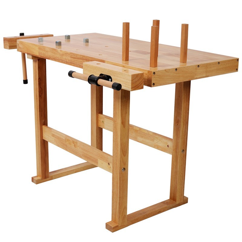 40" Rubber Wood Workbench 330LBS Load Work Table w/ Adjustable Handle for Garage