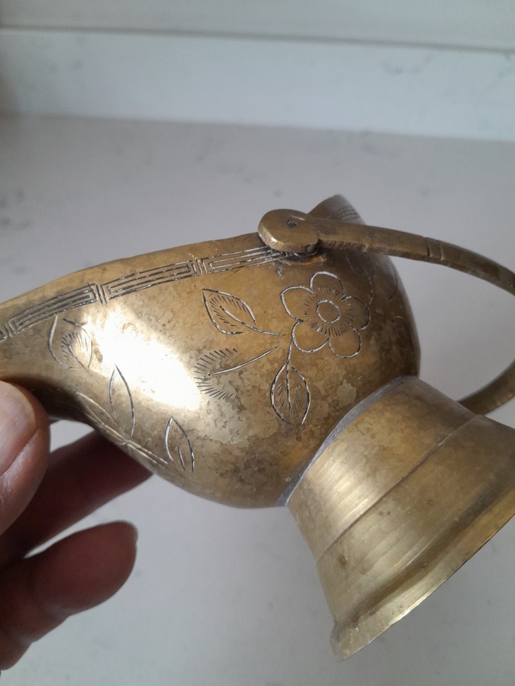 Vintage Solid Brass 5" Mini Coal Scuttle Incense Burner Match Holder W/Handle