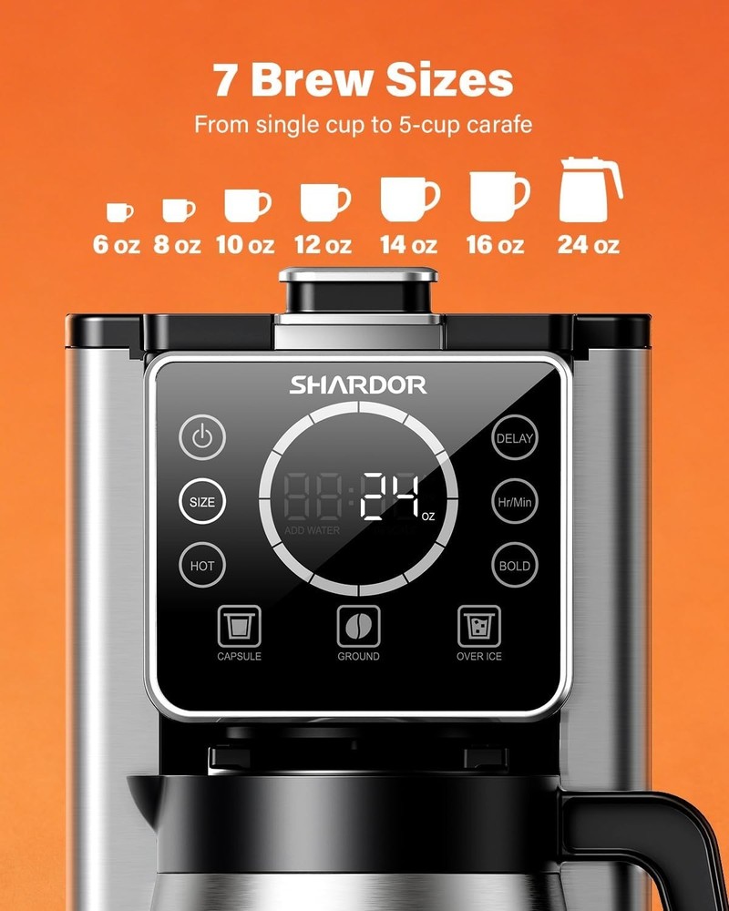 SHARDOR Programmable 5 Cup Drip Coffee Maker, Single Serve Hot & Iced Coffee Mac