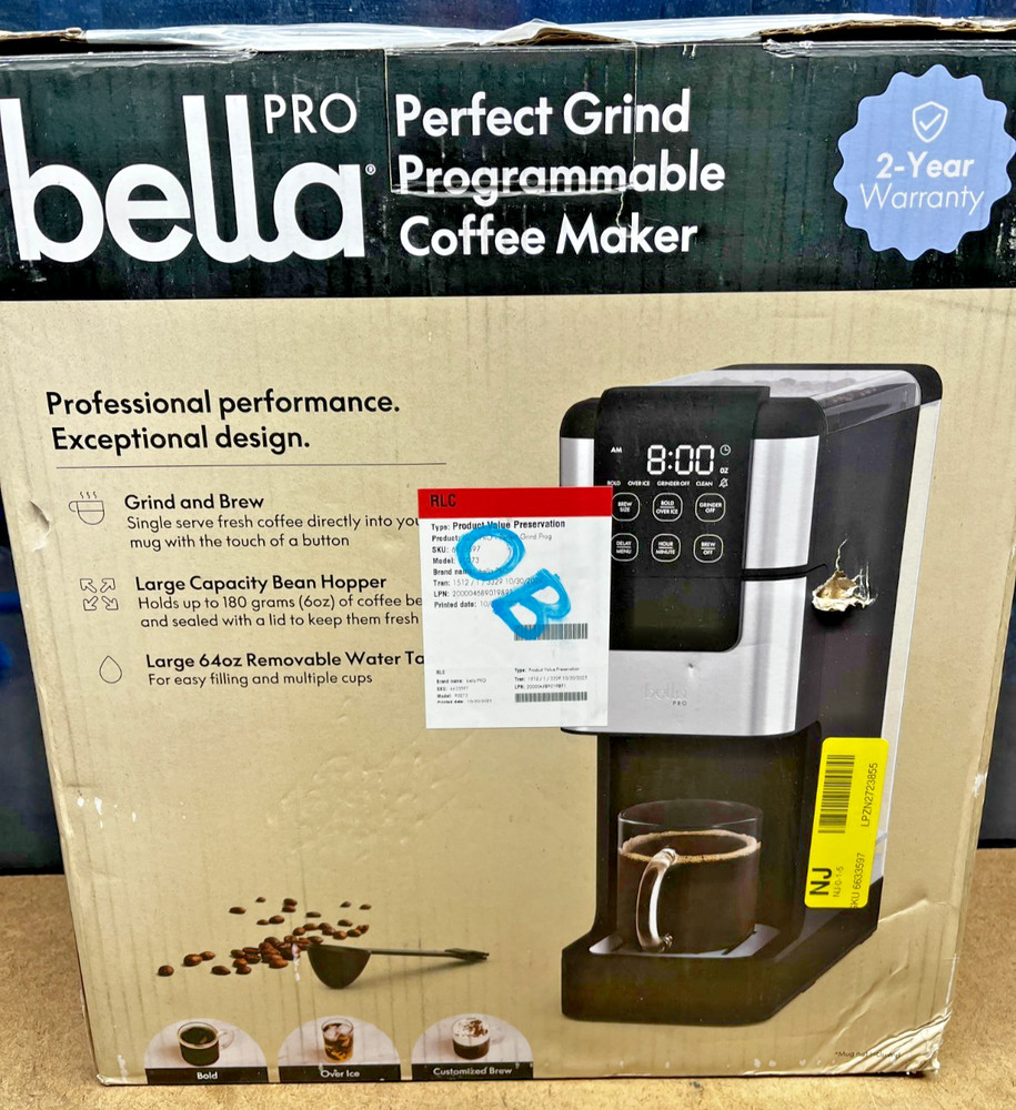 bella PRO Programmable Single-Serve Coffee Maker with Integrated Burr Grinder