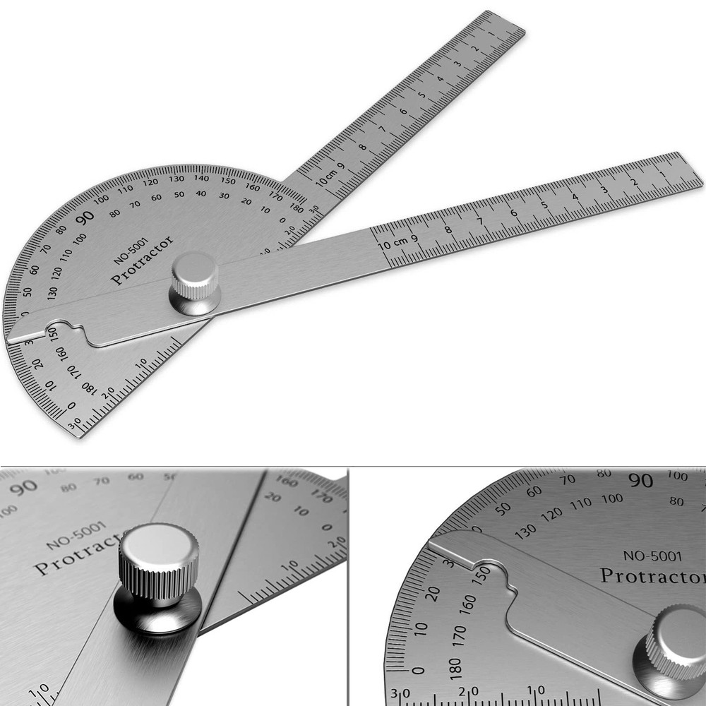 Stainless Steel Protractor 180 Degrees Two Arm Ruler Adjustable Angle Protractor