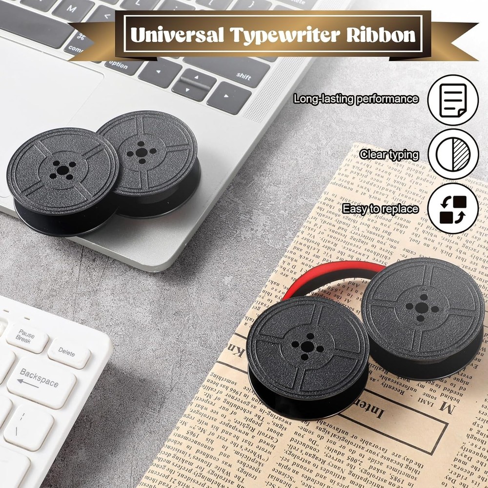Universal Typewriter Ribbon Twin Spool Replacement Pack - Black Ink (2 Pcs)