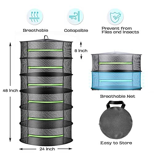 6 Layer Food Dehydrator Rack Tray Hanging Solar Fruit Herb Drying Rack Collapsib