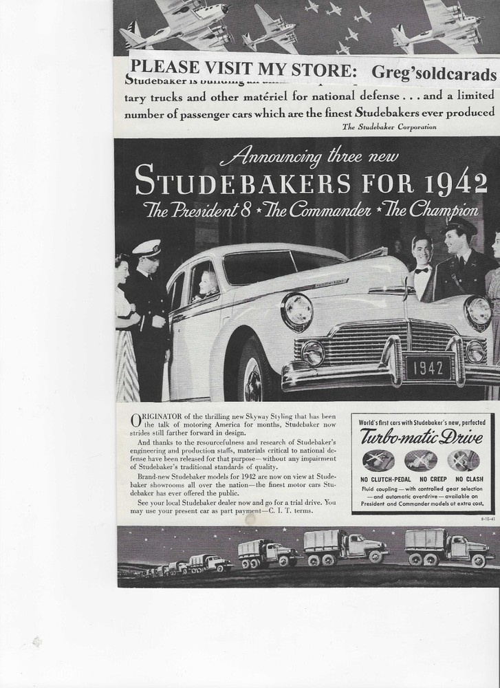 Original 1942 Studebaker   vintage print ad
