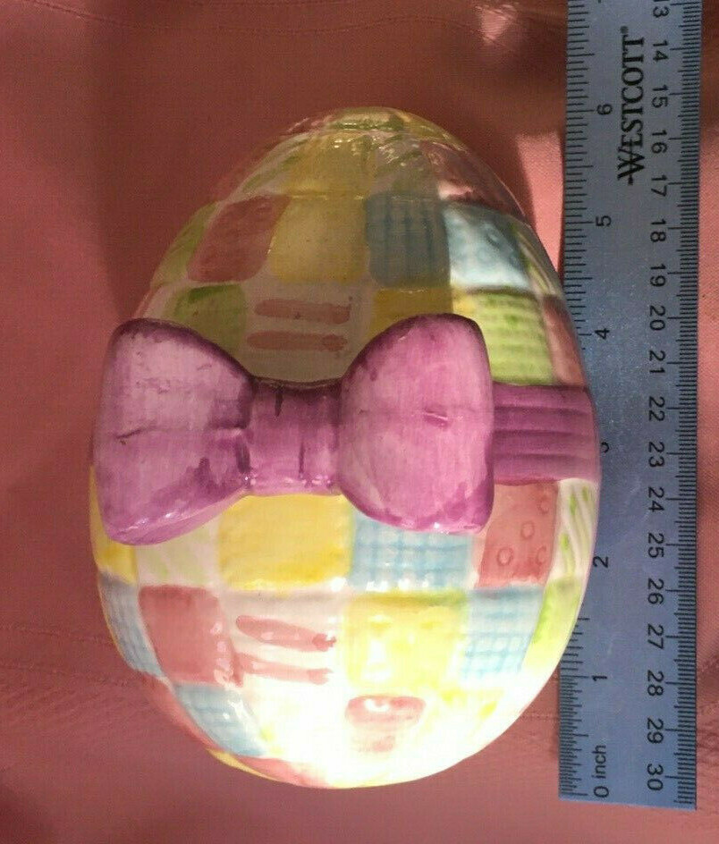 Easter Egg Quilt Patchwork Design Bow Box Ceramic - No Box {Item 367}