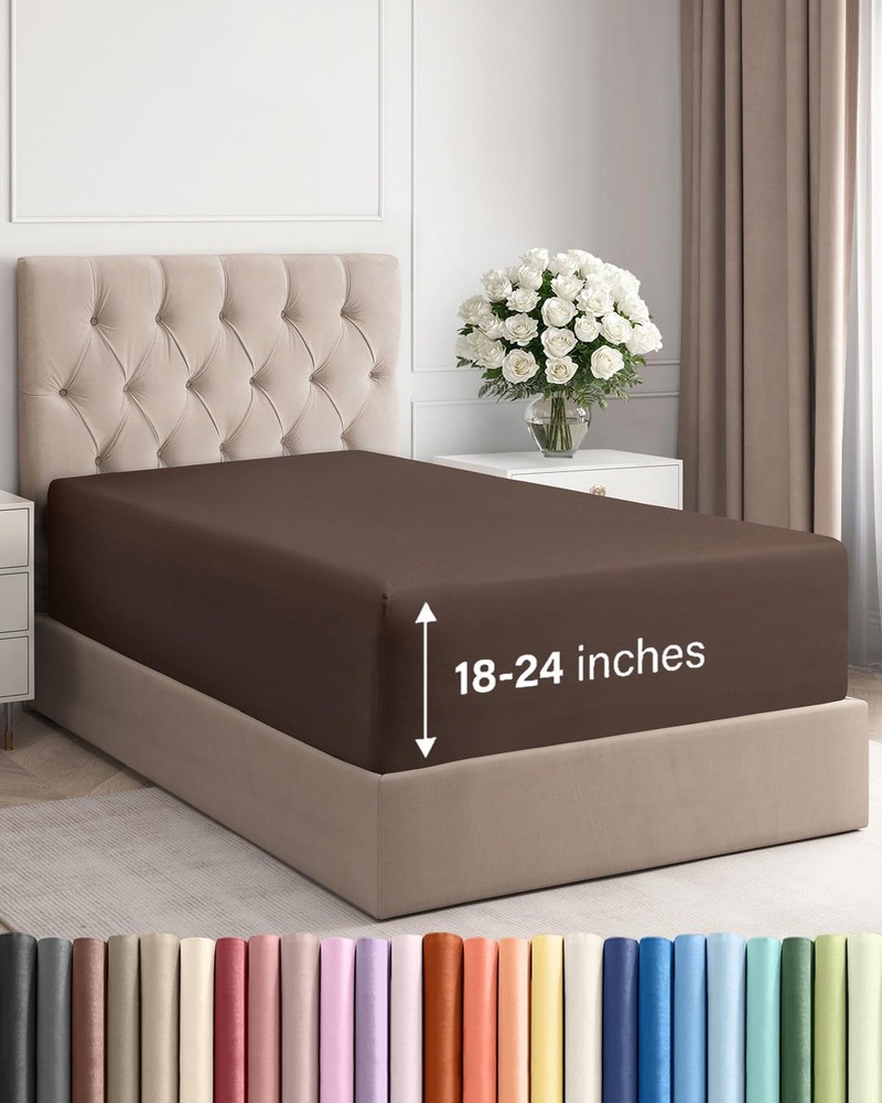 Extra Deep Twin Fitted Sheet - Hotel Luxury Single Fitted Sheet Only - Easily...